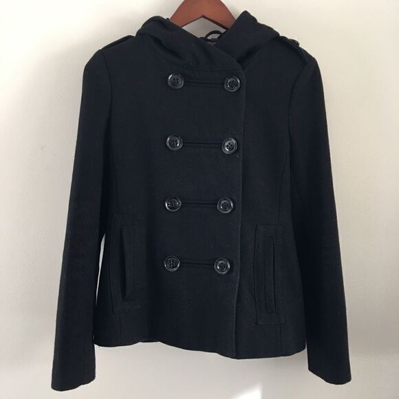 Steve Madden black wool pea coat with hood | Small - Picture 1 of 12